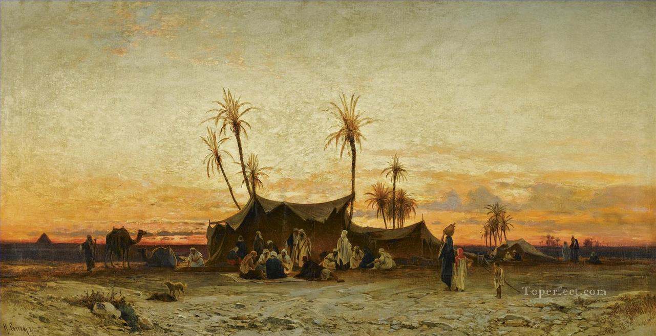 un accampamento arabo al tramonto Hermann David Salomon Corrodi paisaje orientalista Pintura al óleo